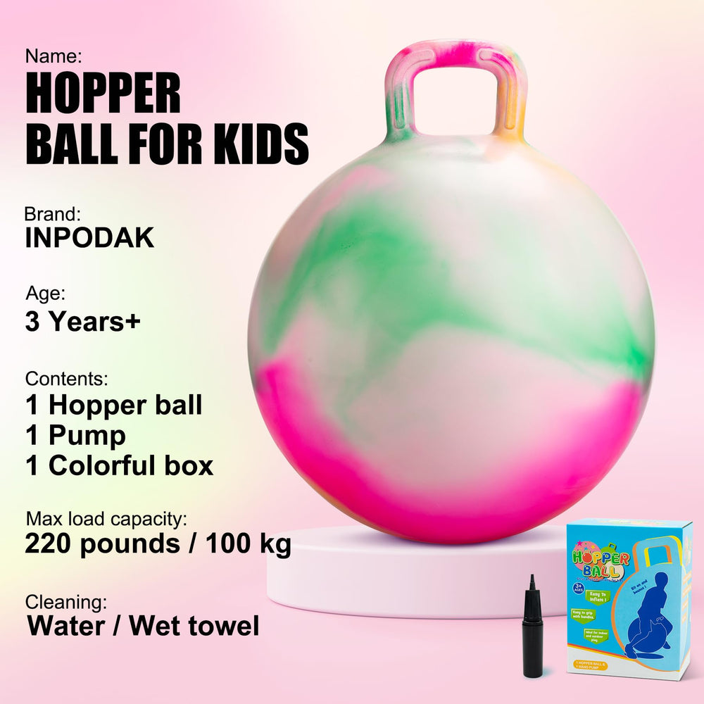 INPODAK hopper ball inflates quickly with included hand pump.
