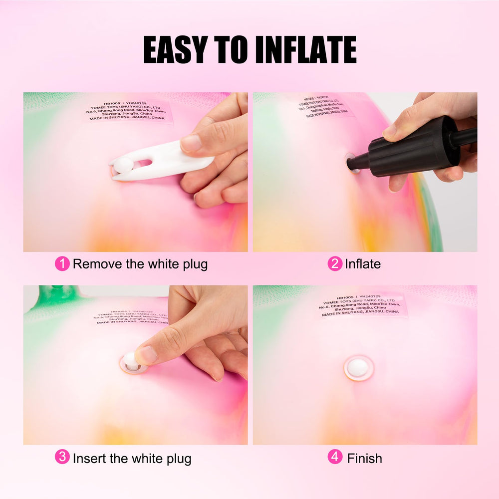 Includes hand pump for quick inflation before playtime.