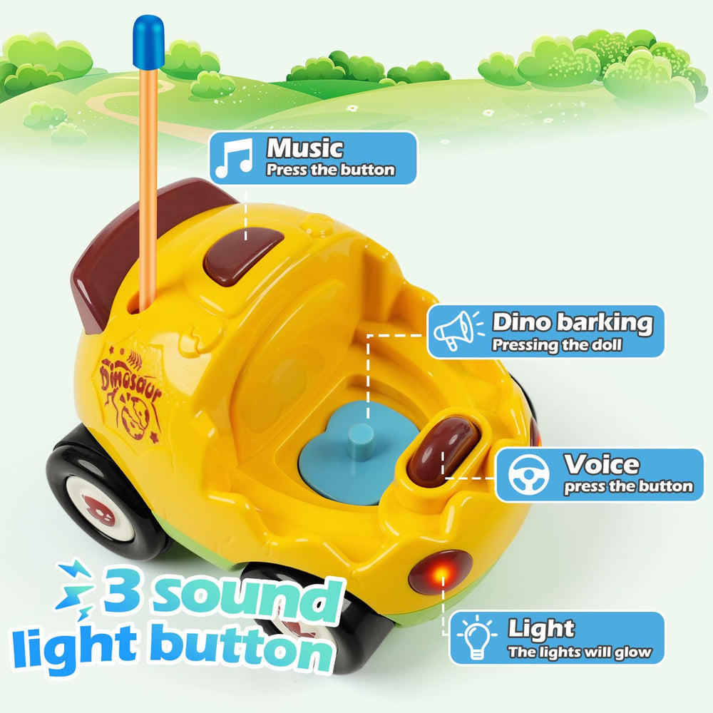 INSFUN Dino RC car back view features sturdy build and accessible battery cover