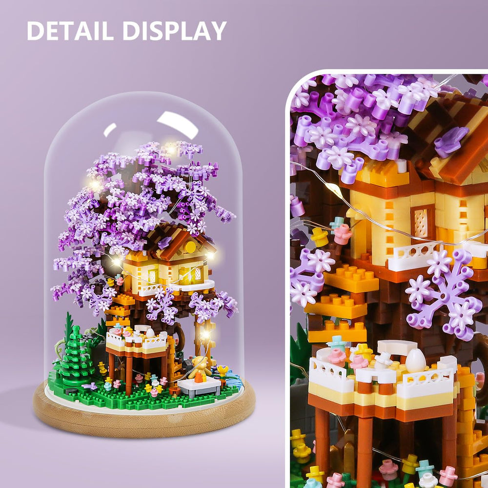 Miniature Sakura tree house close-up reveals intricate detailing and craft quality.