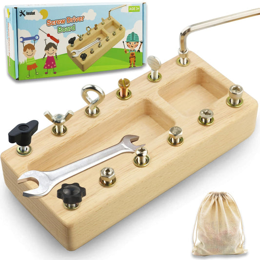 Inslat Montessori screwboard setup demonstrating layout for fine motor practice.