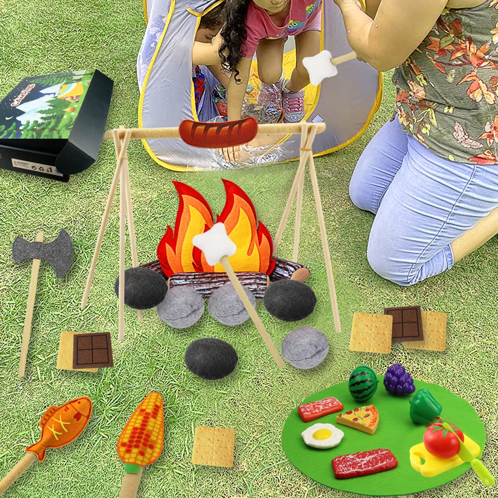 Inslat pretend campfire playset biscuits and chocolates for tasty storytelling and reward moments.