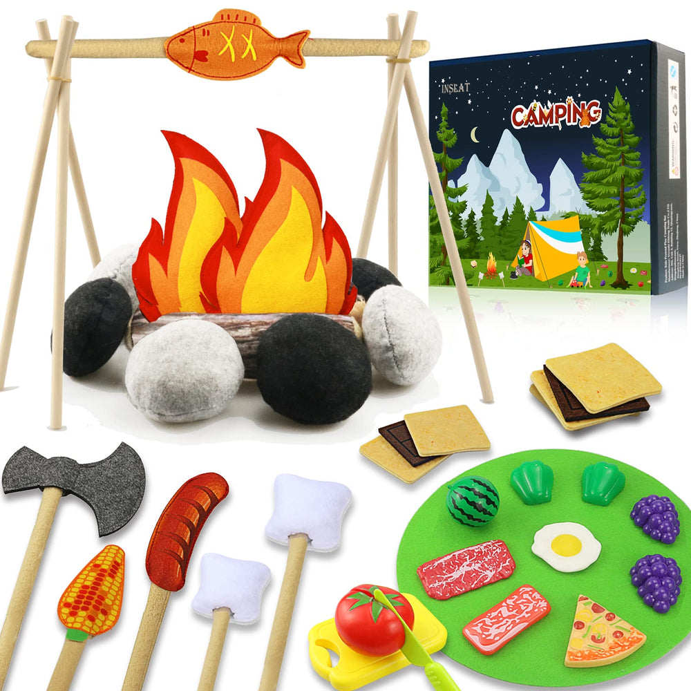 Inslat pretend campfire playset campfire scene for imaginative outdoor play at home.