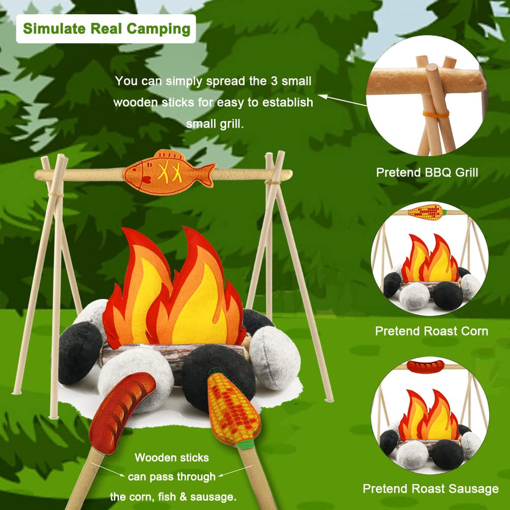 Inslat pretend campfire playset marshmallows for cozy storytelling and snack-safe pretend roasting.