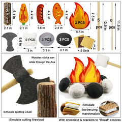 Inslat pretend campfire playset wooden sticks for easy skewering and realistic barbecue pretend-play.