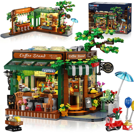 INSOON City Street Café House with light kits creates a warm night display.