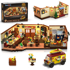 INSOON City Street Pizza Building Set open-front interior view for display and appreciation