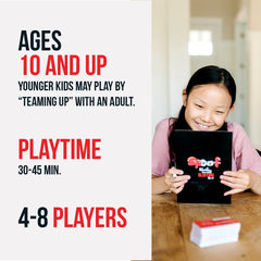 Inspiration Play Spoof players laughing together during a fast-paced bluffing round.
