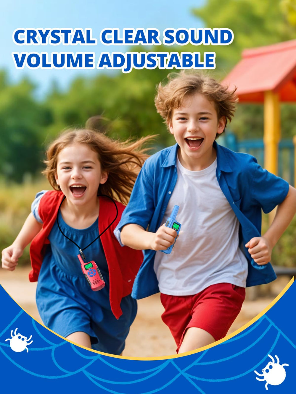 Inspireyes walkie-talkie with backlit screen aids visibility day and night.