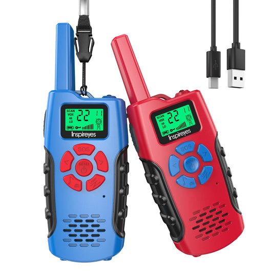 Inspireyes walkie-talkie front view highlights kid-friendly grip for small hands.