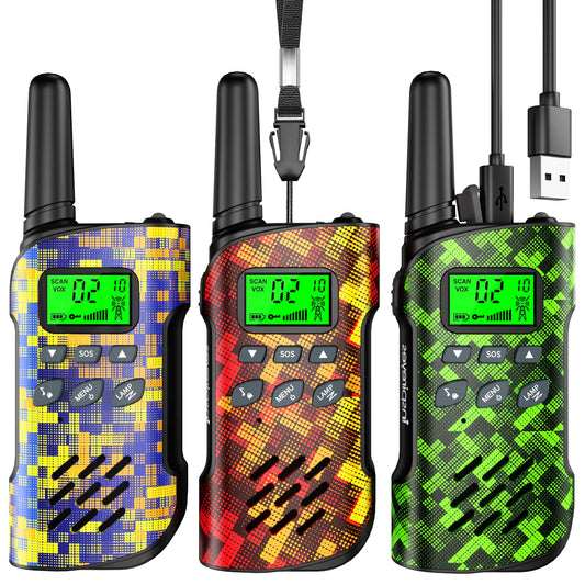 Inspireyes kids walkie talkie with rechargeable battery for extended play sessions.