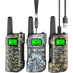 Inspireyes Kids Walkie Talkies with rechargeable battery for long play sessions.