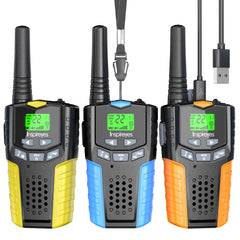 Inspireyes kids walkie talkies rechargeables in a 3-pack for family play.
