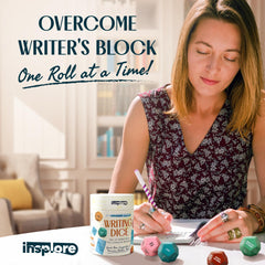 Insplore dice with colorfully painted prompts inspire unexpected plots.