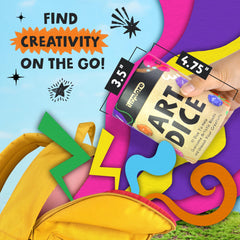 Insplore Art Dice compact canister stores dice safely between art sessions.