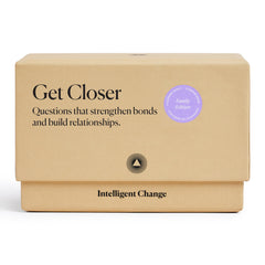 Intelligent Change Get Closer card deck cover promoting family bonding during game night.