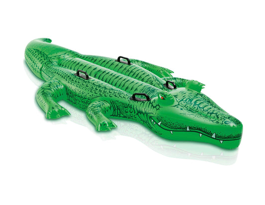 Intex Giant Gator ride-on float in bright green with two air chambers for stable water play