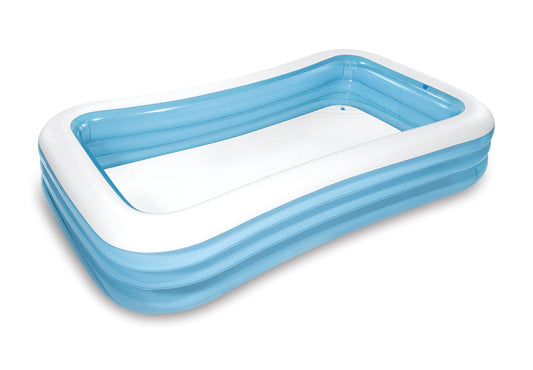 Intex Swim Center pool shows 277-gallon capacity for family backyard fun