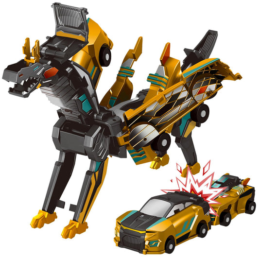 Intoypad collision-transforming-dinosaur-car toy ready to crash, encouraging imaginative play.