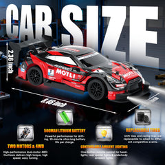 IOMDRWU RC drift car LED headlights illuminating the track