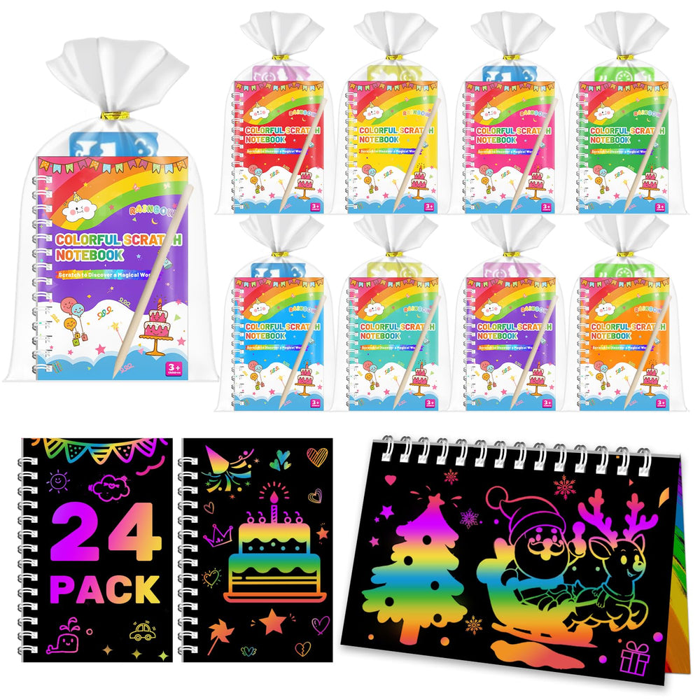 iooo rainbow scratch notebooks set, front view, ideal party favors and classroom rewards