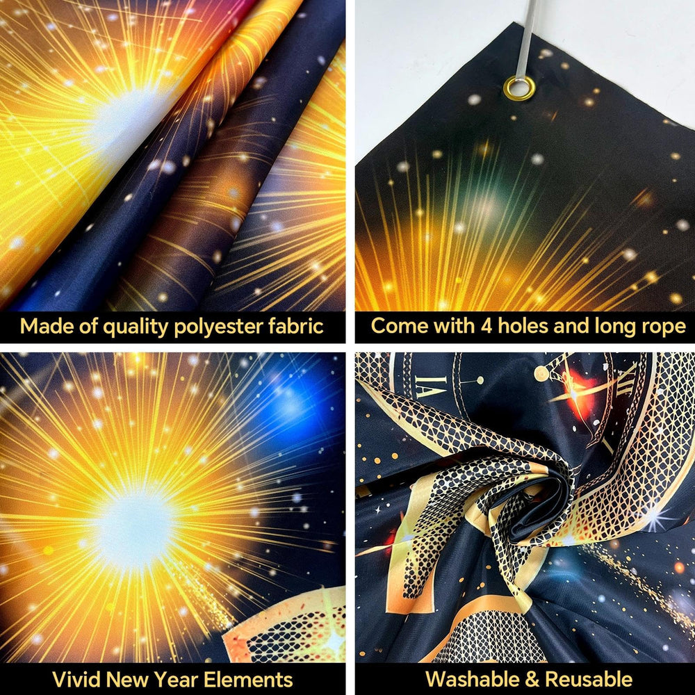 iPartycool polyester backdrop fabric offers durable, reusable NYE decoration.
