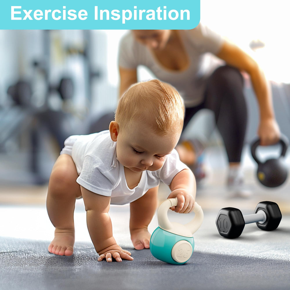iPlay gym rattle kettlebell engages baby senses with sounds and vibrant visuals.