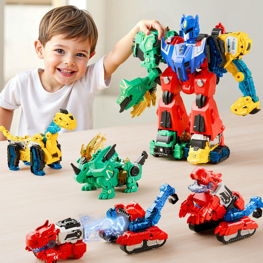 iPlay iLearn 6-in-1 dino transformation toy with magnetic links for hands-on building fun.