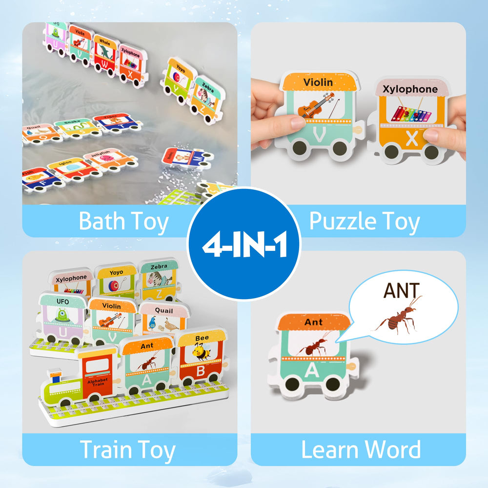 iPlay iLearn alphabet train puzzle set featuring floating letters for early literacy