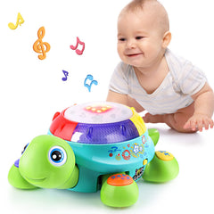 iPlay iLearn baby musical turtle toy buttons support bilingual learning with light cues.