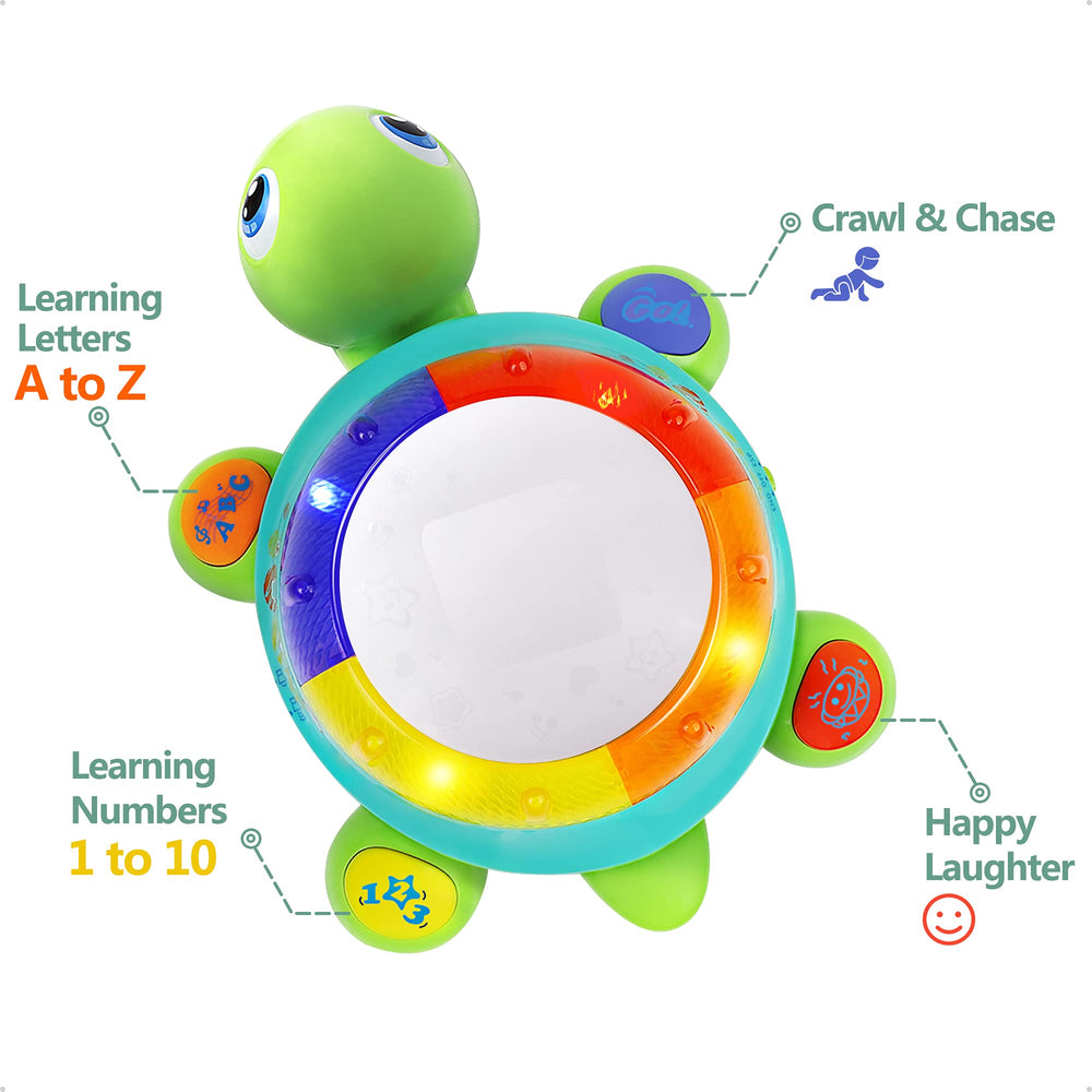 iPlay iLearn baby turtle toy crawl mode encourages movement and exploration.