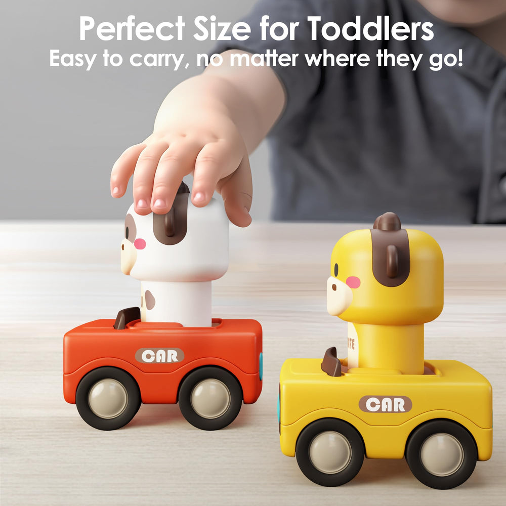 iPlay iLearn baby push-go friction car on wooden floor; easy for tiny hands