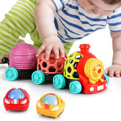 iPlay iLearn baby train cars set designed for tiny hands and grasping play.