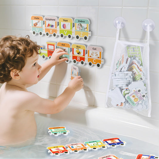 iPlay iLearn bath toy organizer with foam letters keeps toys dry and organized