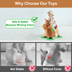iPlay iLearn Bouncy Pals brown hopping horse inflated for indoor outdoor fun.