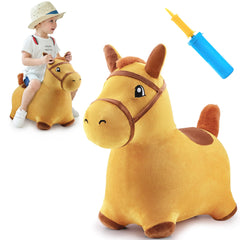 iPlay iLearn Bouncy Pals horse front view with plush cover for safe indoor play