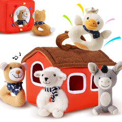 iPlay iLearn farm rattle set in red house promotes sensory exploration for babies