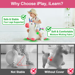 iPlay iLearn hopping unicorn legs provide stability for confident mounting
