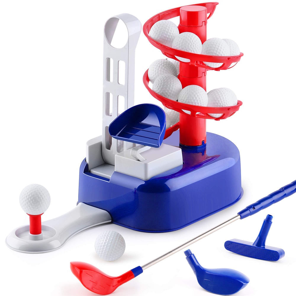 iPlay iLearn Kids Blue Golf Set ball-to-tee trainer promotes precise hand movements