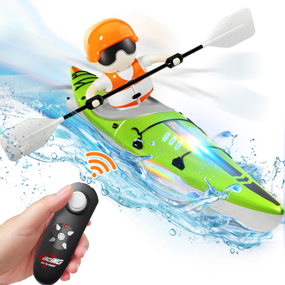 iPlay iLearn kids RC boat in green for engaging water play and control practice.