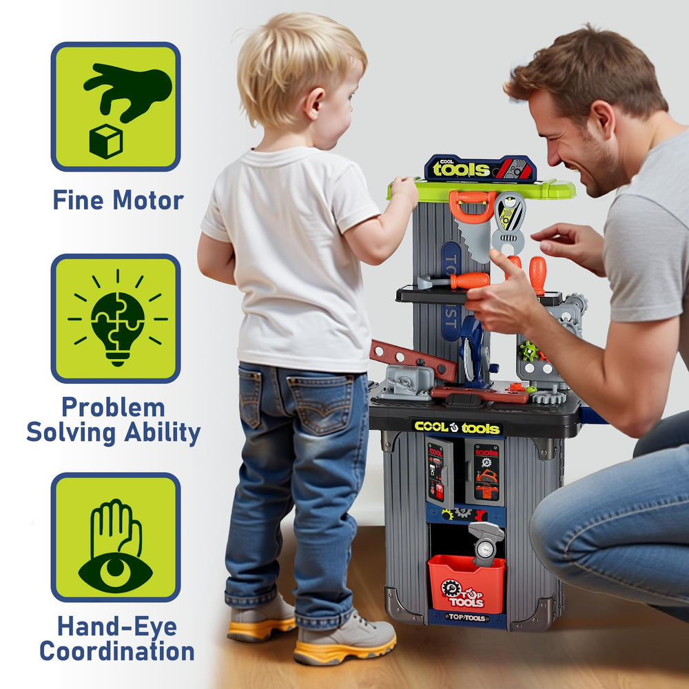 iPlay iLearn tool bench with hammer supports role play and coordination