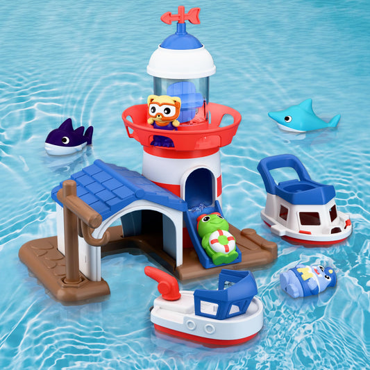 iPlay iLearn lighthouse bath toy with a sturdy base for splashy play and easy setup.