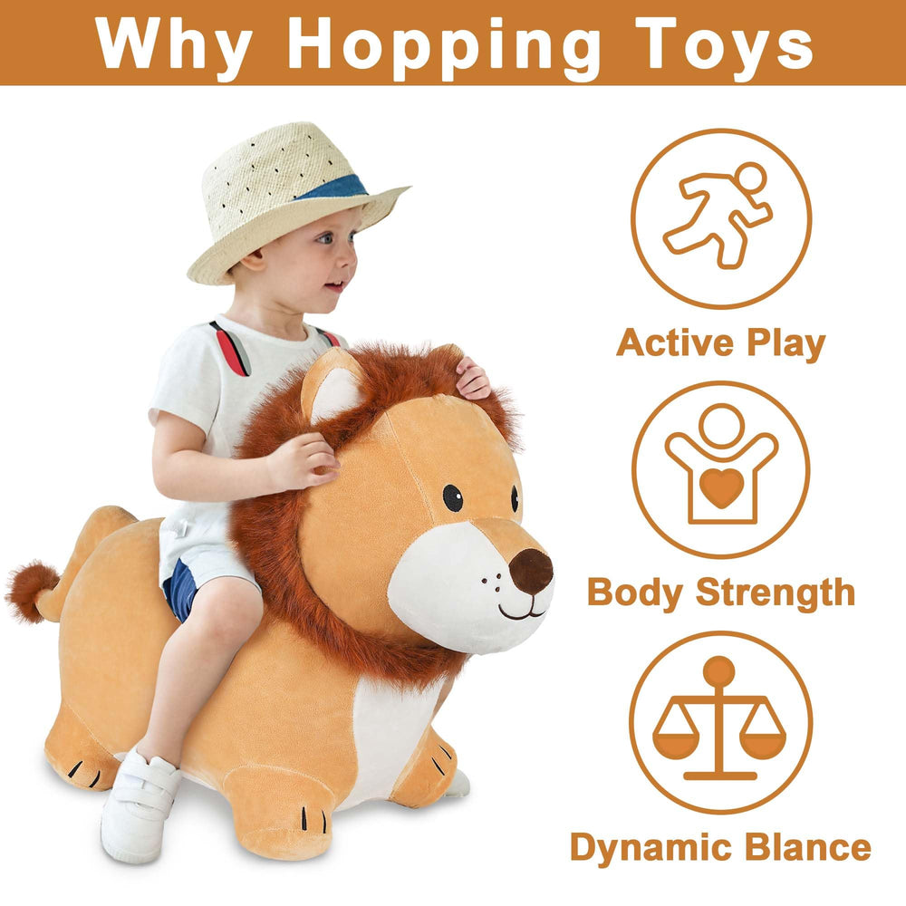 iPlay iLearn Lion Hopper side view highlighting soft fabric and stability