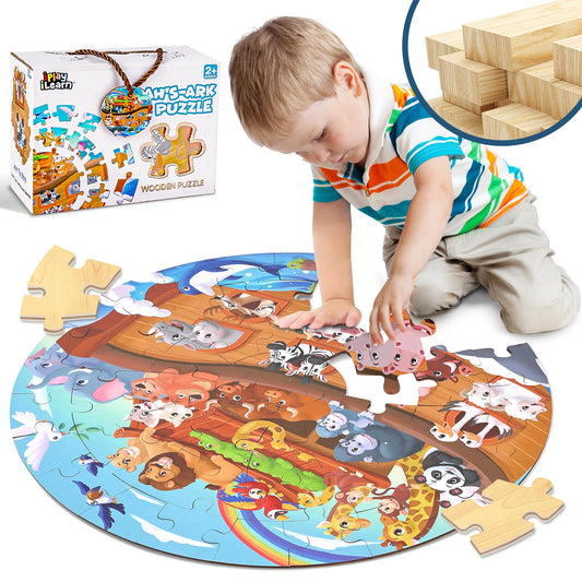 iPlay iLearn Noah's Ark wooden puzzle with animals for imaginative play and fine motor skills