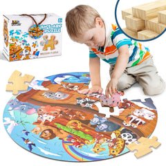 iPlay iLearn Noah's Ark wooden puzzle with animals for imaginative play and fine motor skills