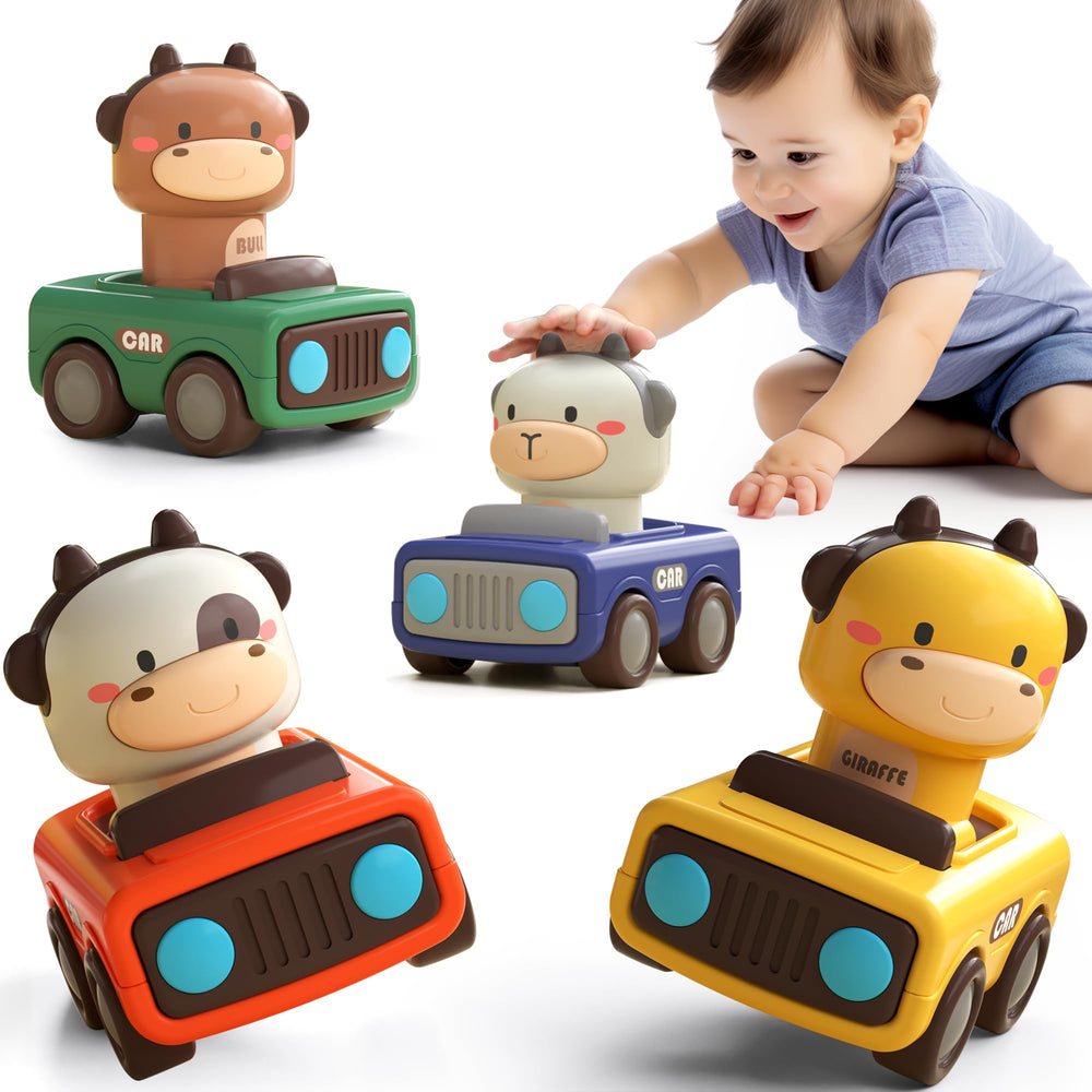iPlay iLearn press-to-go car front view; safe, battery-free fun for toddlers