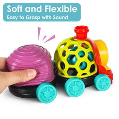 iPlay iLearn rattle roll cars assemble into a cute push-and-go train.