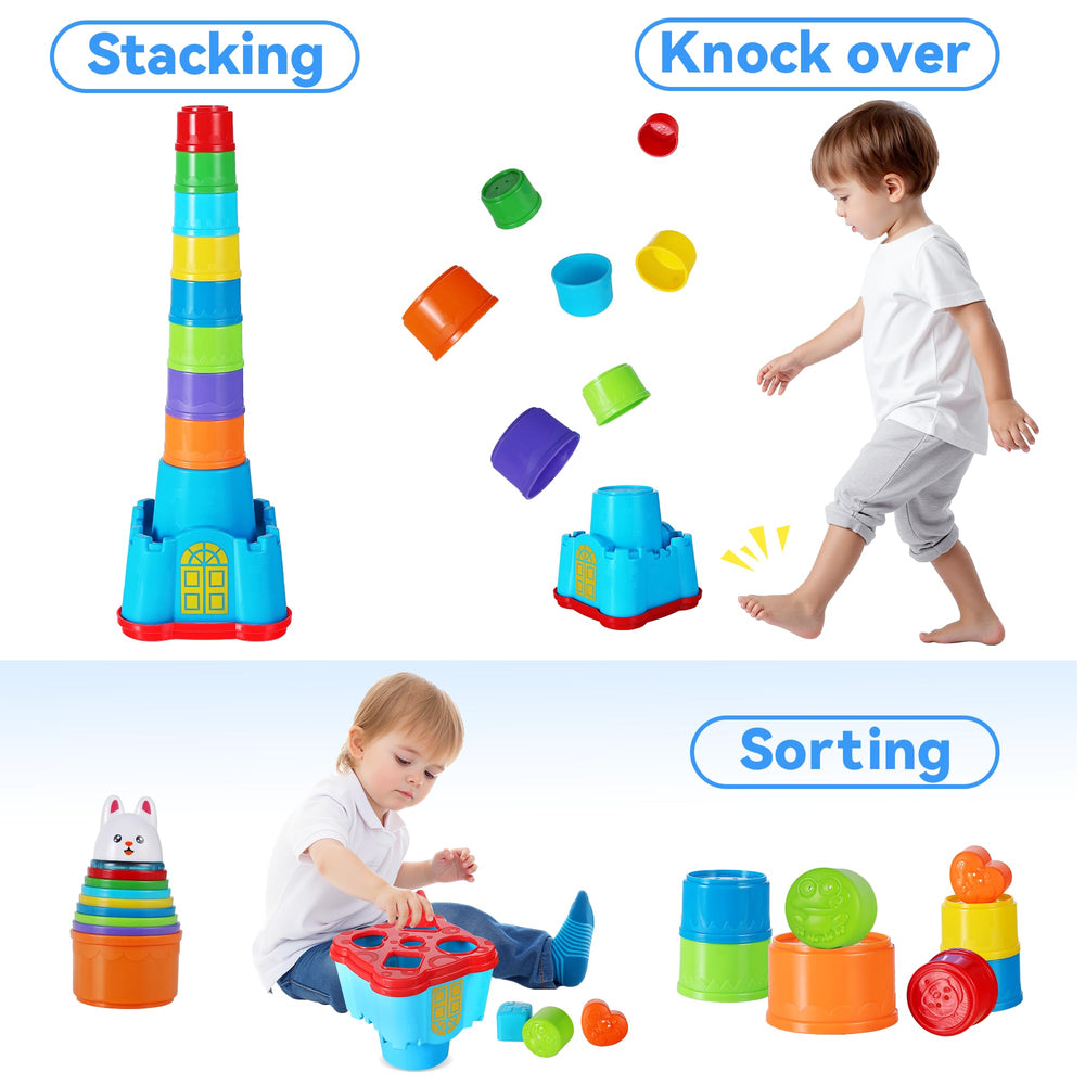 iPlay iLearn stack cups for nesting boosts color recognition and early math skills.