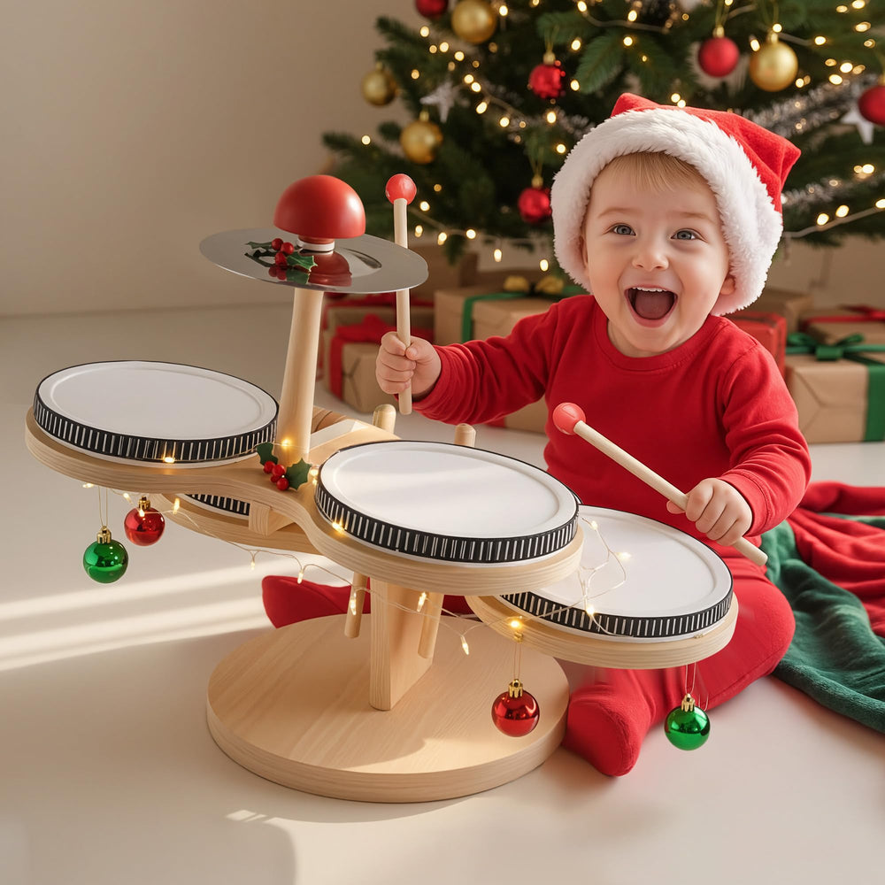 iPlay iLearn sturdy base supporting energetic toddler drumming.