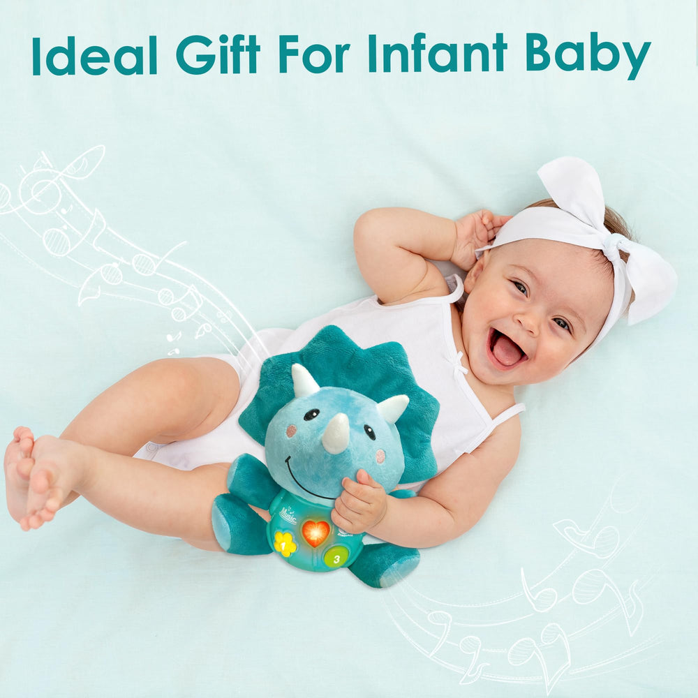 iPlay iLearn Triceratops with a light-up feature for bedtime routines.